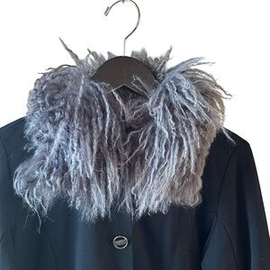 Black Bellen Brand Bomber Jacket Gray Faux Fur Collar w/ Leather Trim